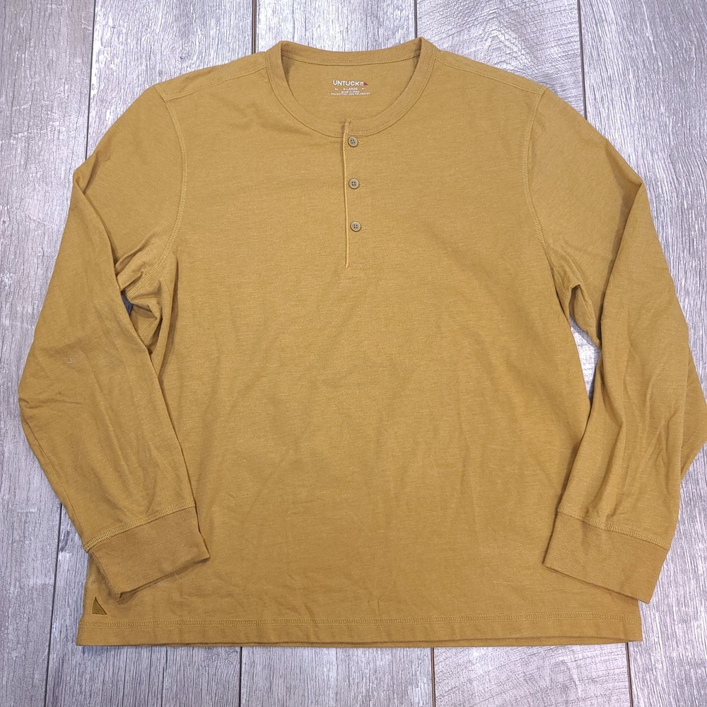 UNTUCKit Henley Men Size XL Yellow Albarino Long Sleeve Cotton Blend Top